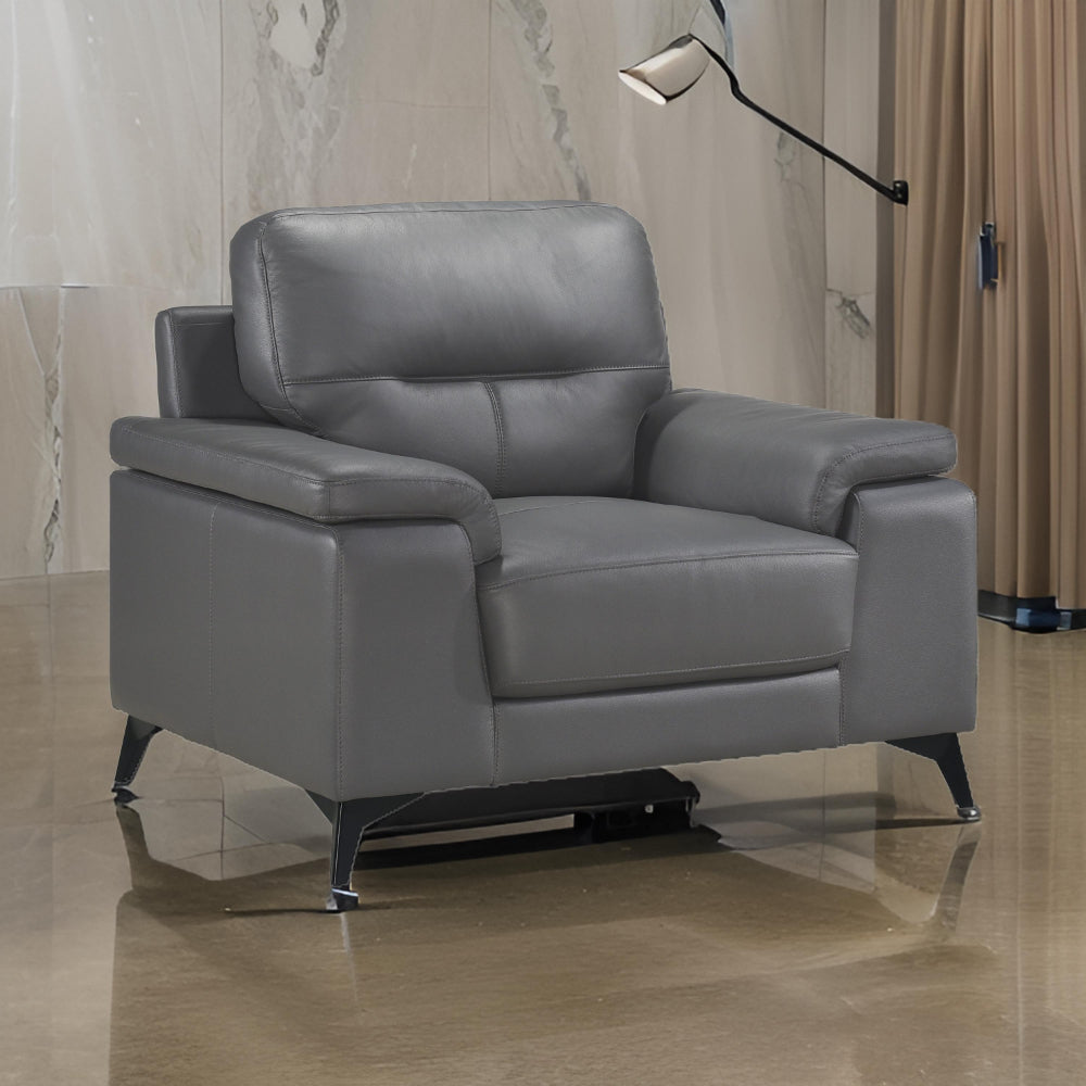 Mica 36 Inch Accent Chair, Dark Gray Top Grain and Faux Leather, Metal Legs - BM316769