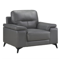 Mica 36 Inch Accent Chair, Dark Gray Top Grain and Faux Leather, Metal Legs - BM316769