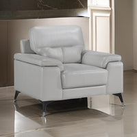 Mica 36 Inch Accent Chair, Metal Legs Light Gray Top Grain and Faux Leather - BM316771