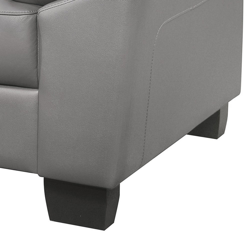 Danny 36 Inch Accent Chair, Light Gray Top Grain and Faux Leather, Wood - BM316779