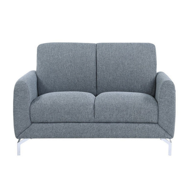 Veny 56 Inch Loveseat, Blue Polyester Foam Cushions, Metal Legs - BM316787