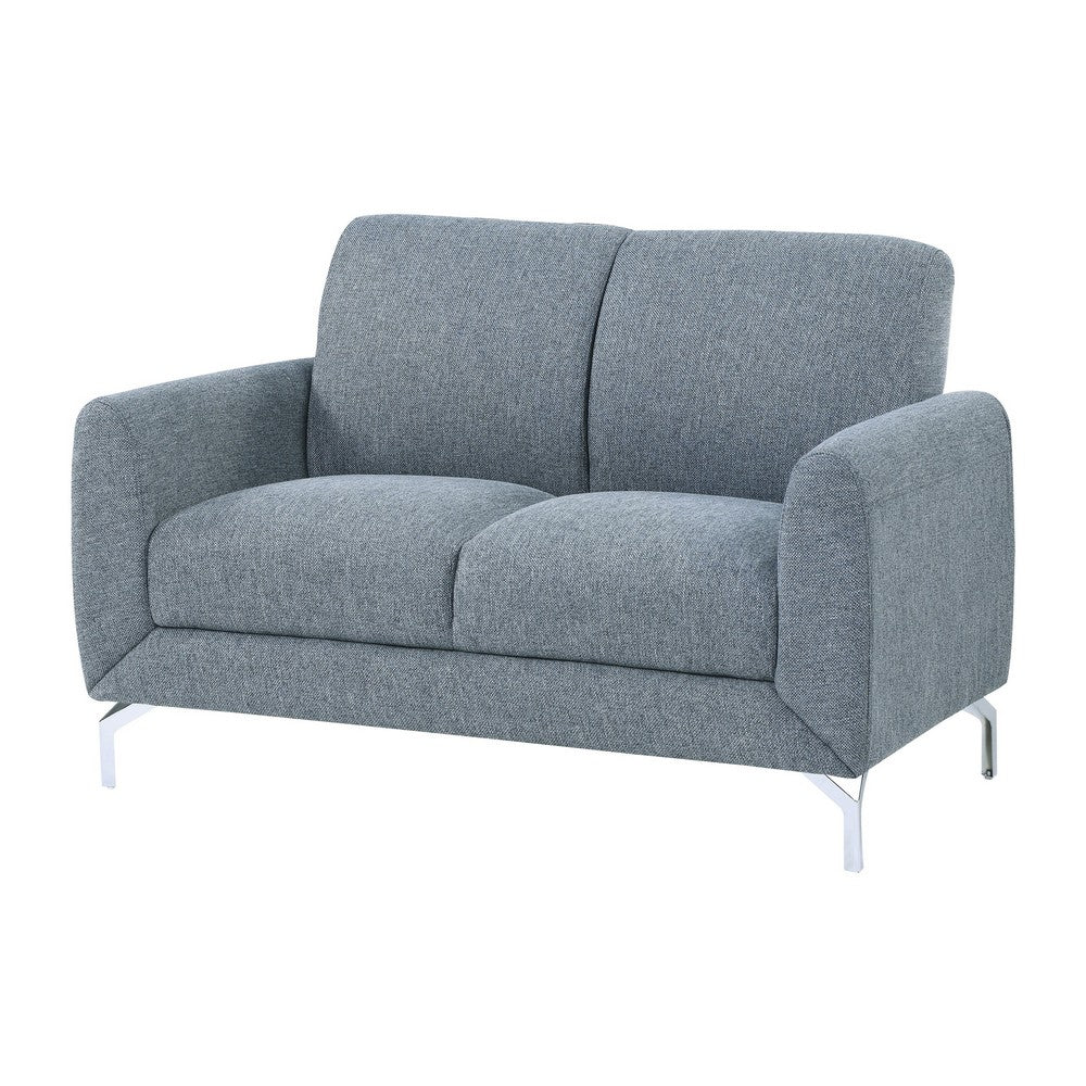 Veny 56 Inch Loveseat, Blue Polyester Foam Cushions, Metal Legs - BM316787