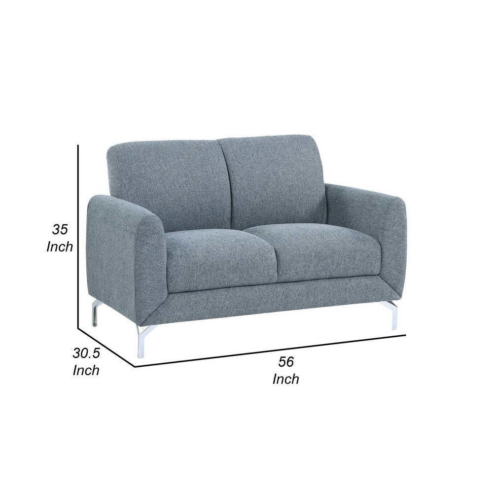 Veny 56 Inch Loveseat, Blue Polyester Foam Cushions, Metal Legs - BM316787