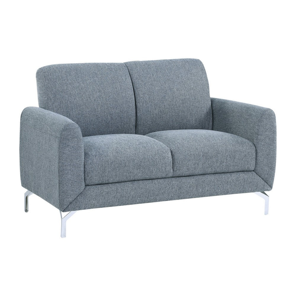 Veny 56 Inch Loveseat, Blue Polyester Foam Cushions, Metal Legs - BM316787