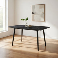 Aikya 60 Inch Dining Table, Black Sintered Stone, Tapered Metal Legs - BM316791