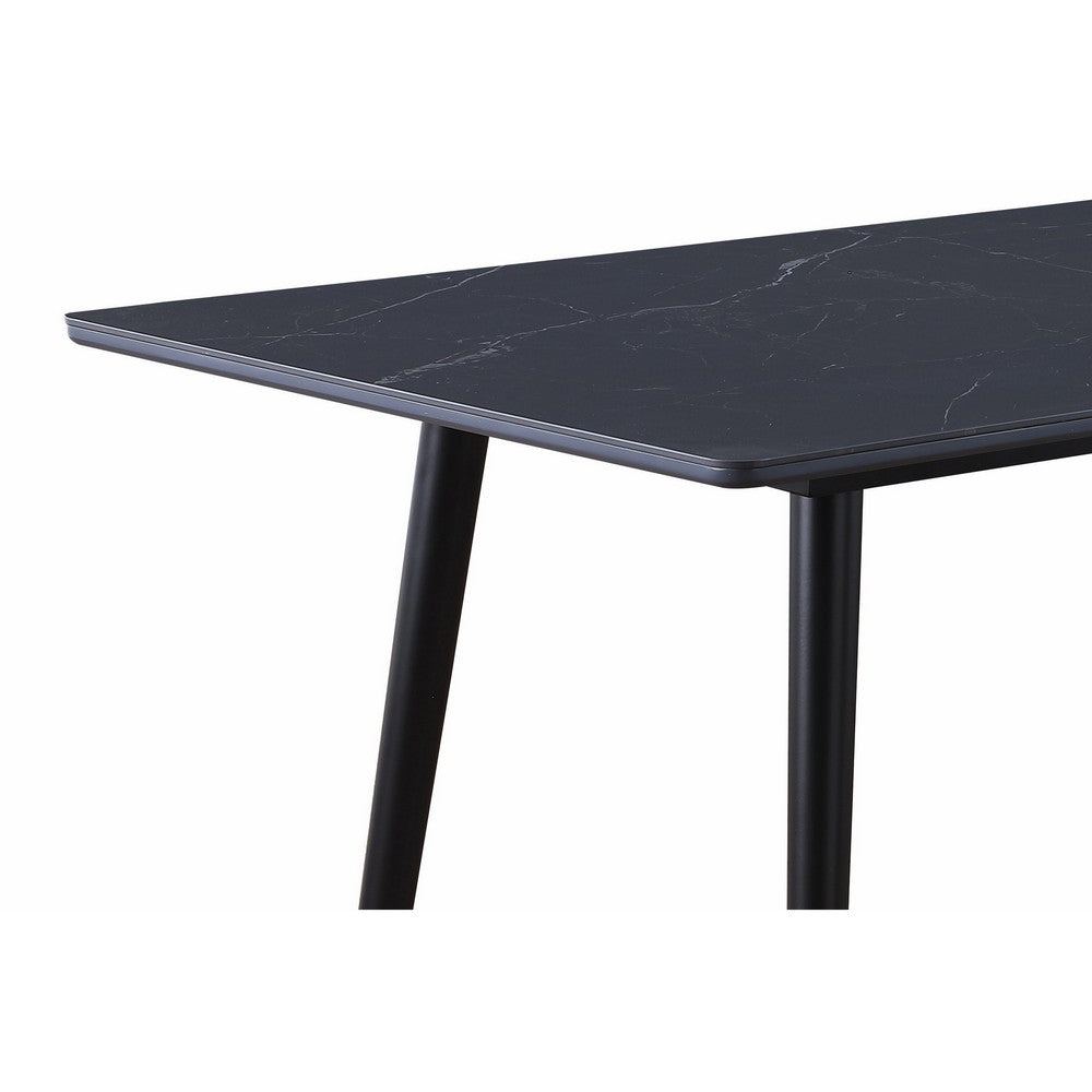 Aikya 60 Inch Dining Table, Black Sintered Stone, Tapered Metal Legs - BM316791