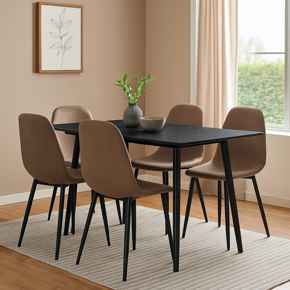 Aikya 60 Inch Dining Table, Black Sintered Stone, Tapered Metal Legs - BM316791