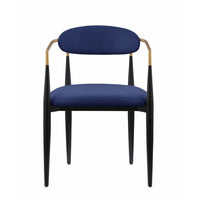 Kenny 21 Inch Dining Chair, Blue Fabric, Foam Padding, Gold and Black Metal - BM316793