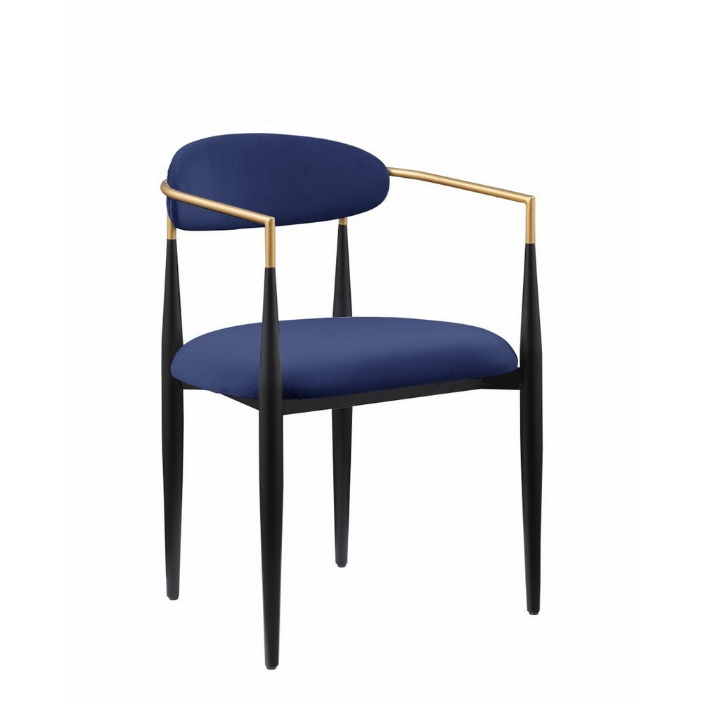 Kenny 21 Inch Dining Chair, Blue Fabric, Foam Padding, Gold and Black Metal - BM316793