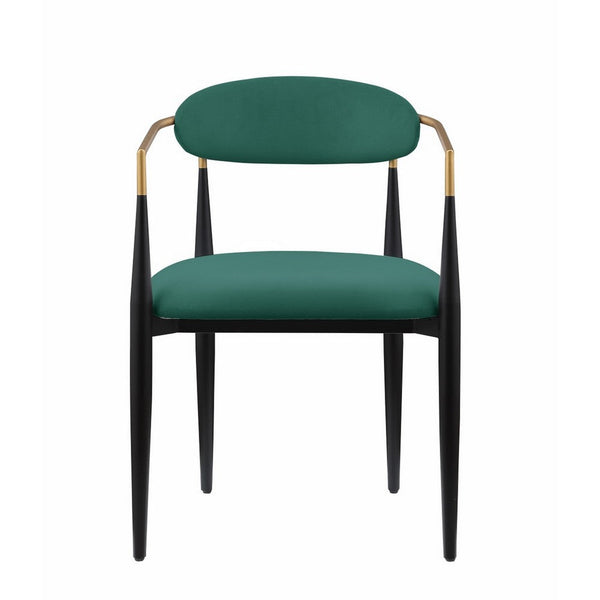 Kenny 21 Inch Dining Chair, Green Fabric, Foam Padded, Gold and Black Metal - BM316795