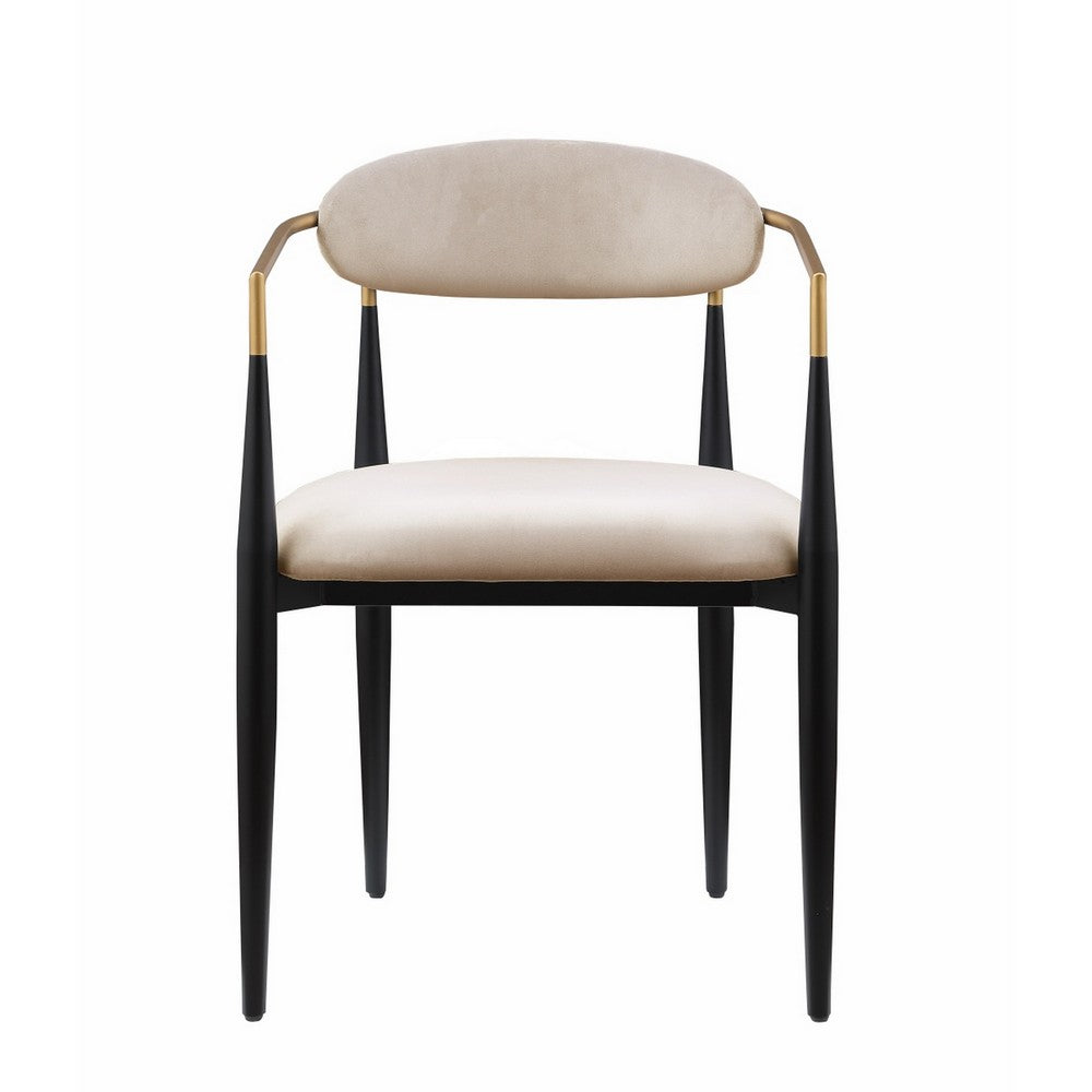 Kenny 21 Inch Dining Chair, Taupe Fabric, Foam Padded, Gold and Black Metal - BM316796