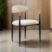 Kenny 21 Inch Dining Chair, Taupe Fabric, Foam Padded, Gold and Black Metal - BM316796