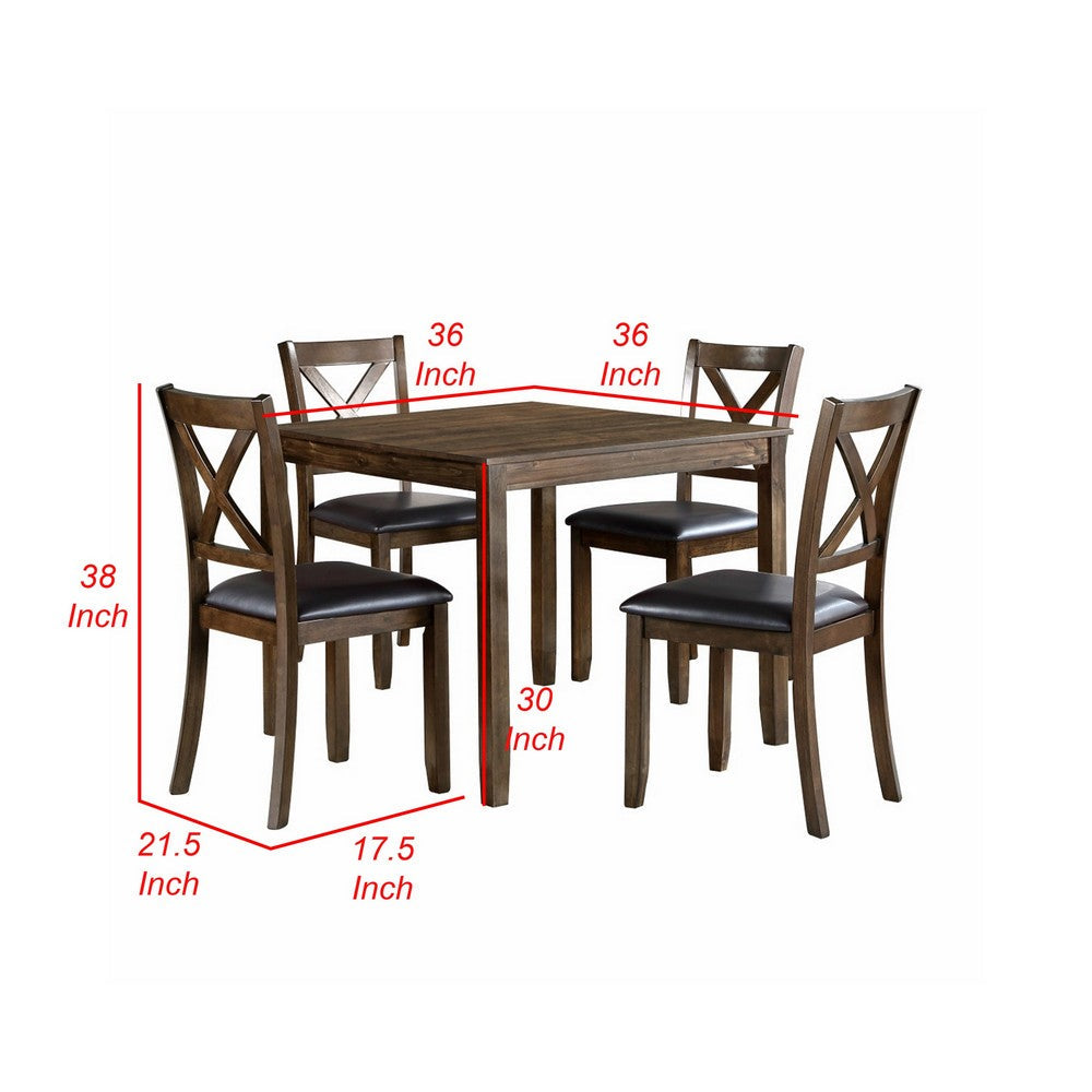 Gimi 5pc Dining Set, Square Table, 4 Chairs, Faux Leather Seats, Brown Wood - BM316801