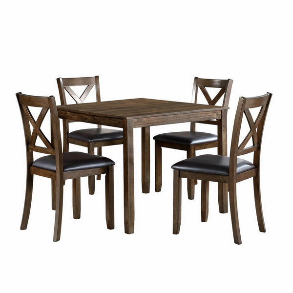 Gimi 5pc Dining Set, Square Table, 4 Chairs, Faux Leather Seats, Brown Wood - BM316801