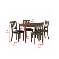 Austin 5pc Dining Set, Square Table, 4 Chairs, Faux Leather, Brown Wood - BM316802