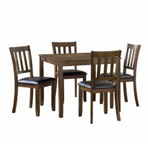 Austin 5pc Dining Set, Square Table, 4 Chairs, Faux Leather, Brown Wood - BM316802