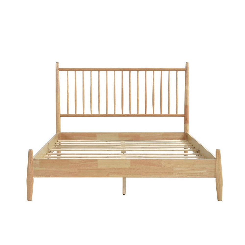 Lika Full Platform Bed, Vertical Slatted Headboard, Natural Brown Wood - BM316804