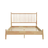 Lika Full Platform Bed, Vertical Slatted Headboard, Natural Brown Wood - BM316804