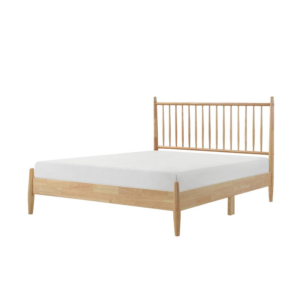 Lika Full Platform Bed, Vertical Slatted Headboard, Natural Brown Wood - BM316804