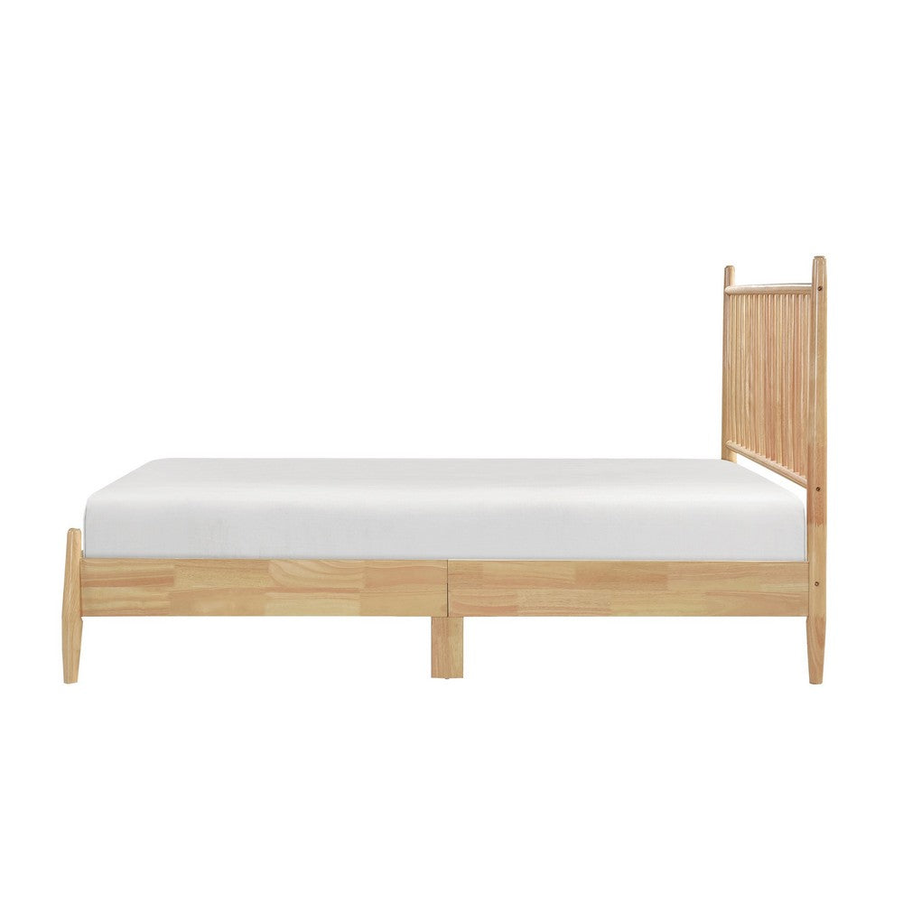 Lika Full Platform Bed, Vertical Slatted Headboard, Natural Brown Wood - BM316804