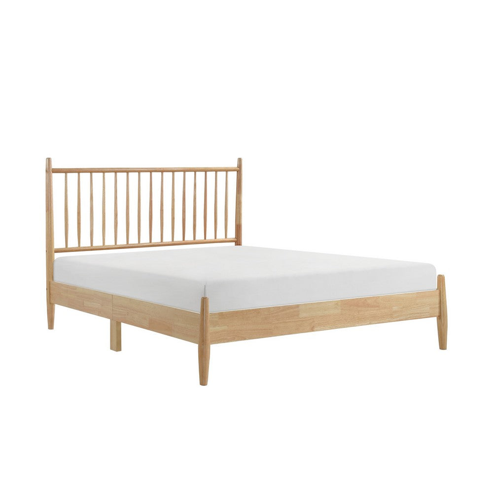 Lika Full Platform Bed, Vertical Slatted Headboard, Natural Brown Wood - BM316804