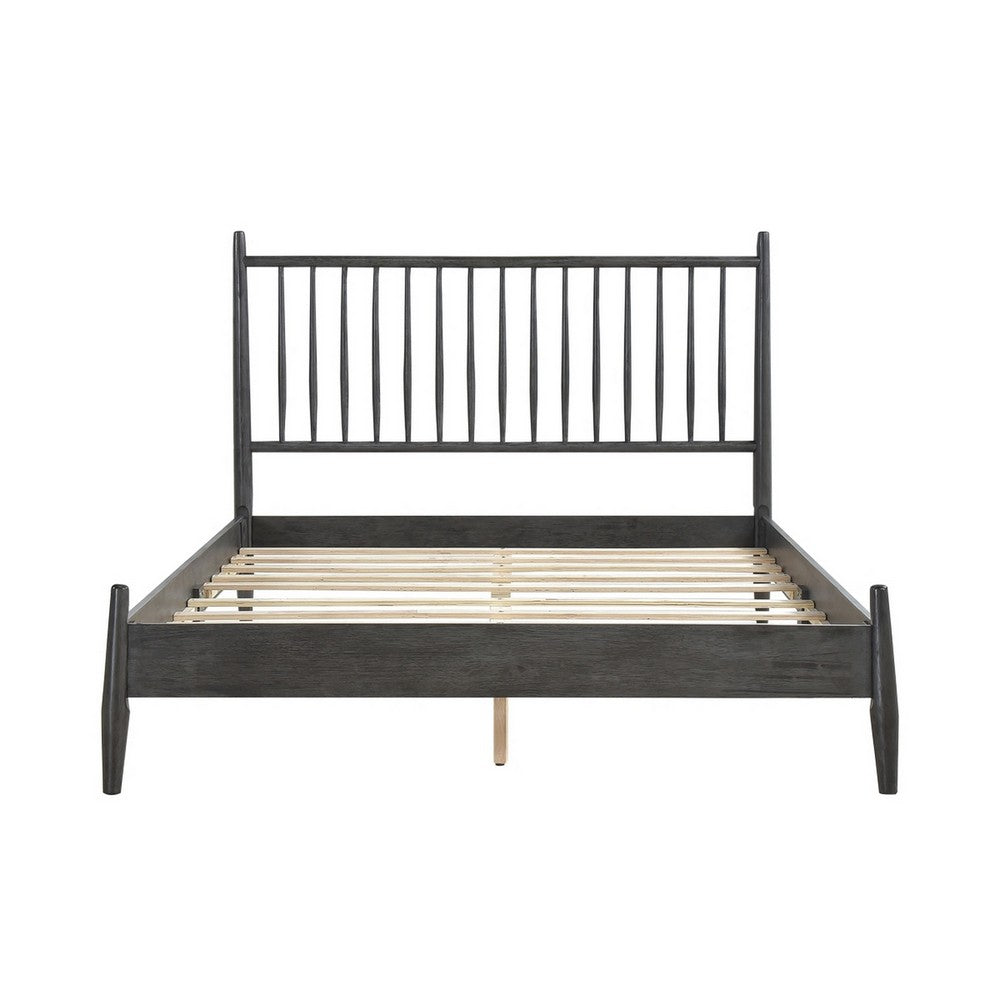 Lika Full Platform Bed, Vertical Slatted Headboard, Charcoal Gray Wood - BM316805