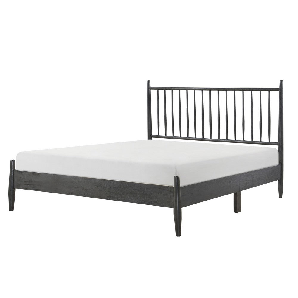 Lika Full Platform Bed, Vertical Slatted Headboard, Charcoal Gray Wood - BM316805