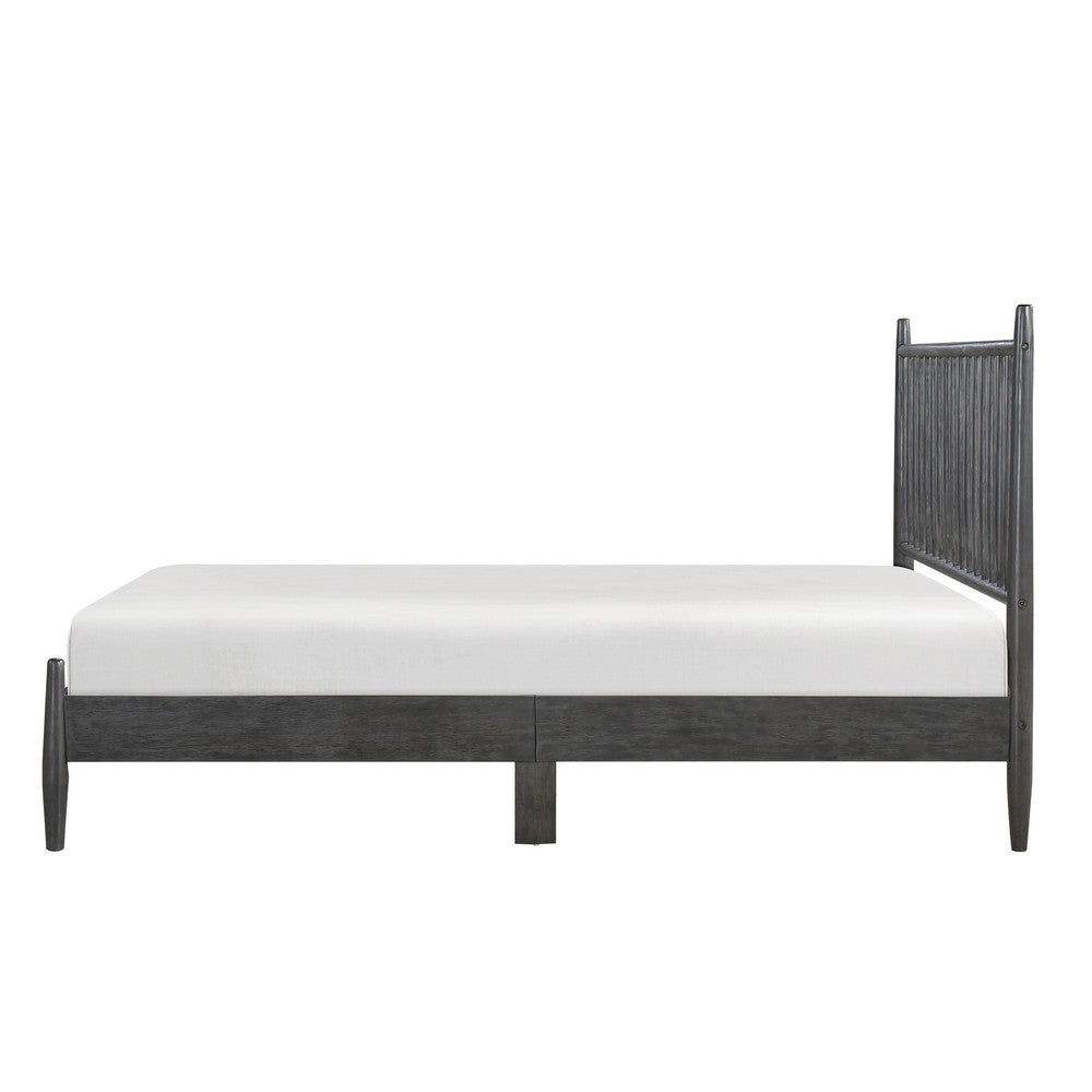 Lika Full Platform Bed, Vertical Slatted Headboard, Charcoal Gray Wood - BM316805