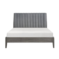 Ryla California King Platform Bed, Gray Tufted Velvet Upholstered Headboard - BM316806