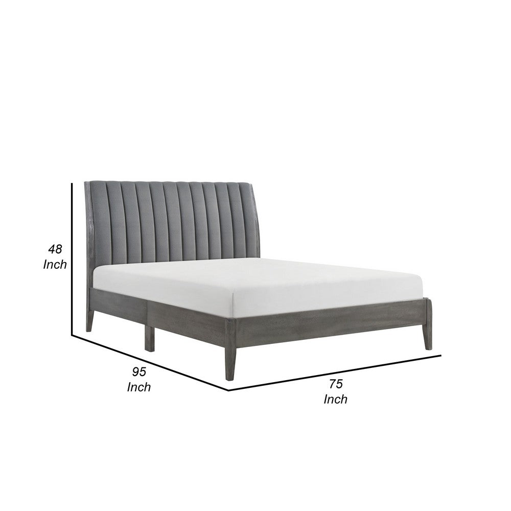 Ryla California King Platform Bed, Gray Tufted Velvet Upholstered Headboard - BM316806