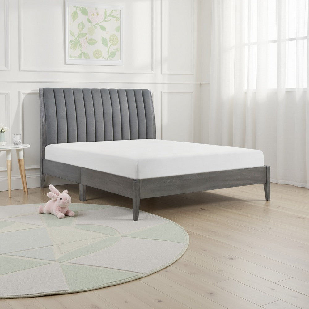 Ryla California King Platform Bed, Gray Tufted Velvet Upholstered Headboard - BM316806