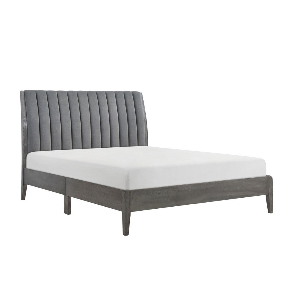 Ryla California King Platform Bed, Gray Tufted Velvet Upholstered Headboard - BM316806