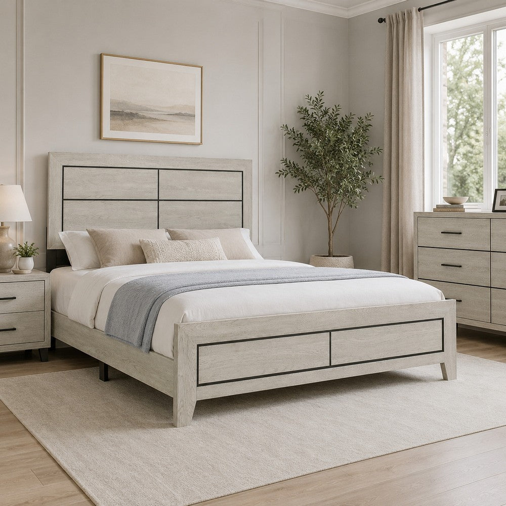 Quin California King Bed, Faux Wood Grains, Defined Accent Lines, Brown - BM316808