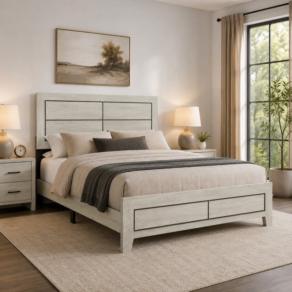 Quin California King Bed, Faux Wood Grains, Defined Accent Lines, Brown - BM316808