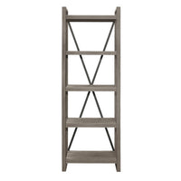 Rie 77 Inch Bookshelf, 4 Tiers , Metal X Shaped Support, Rustic Gray Wood - BM316810