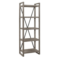 Rie 77 Inch Bookshelf, 4 Tiers , Metal X Shaped Support, Rustic Gray Wood - BM316810