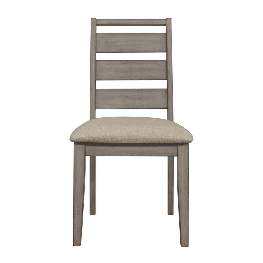 Rie 25 Inch Side Dining Chair, Gray Ladder Back, Greige Padded Fabric Seat - BM316811