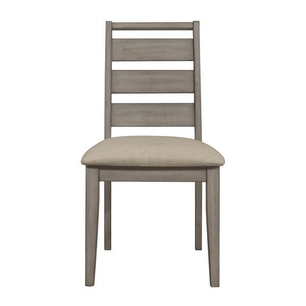 Rie 25 Inch Side Dining Chair, Gray Ladder Back, Greige Padded Fabric Seat - BM316811