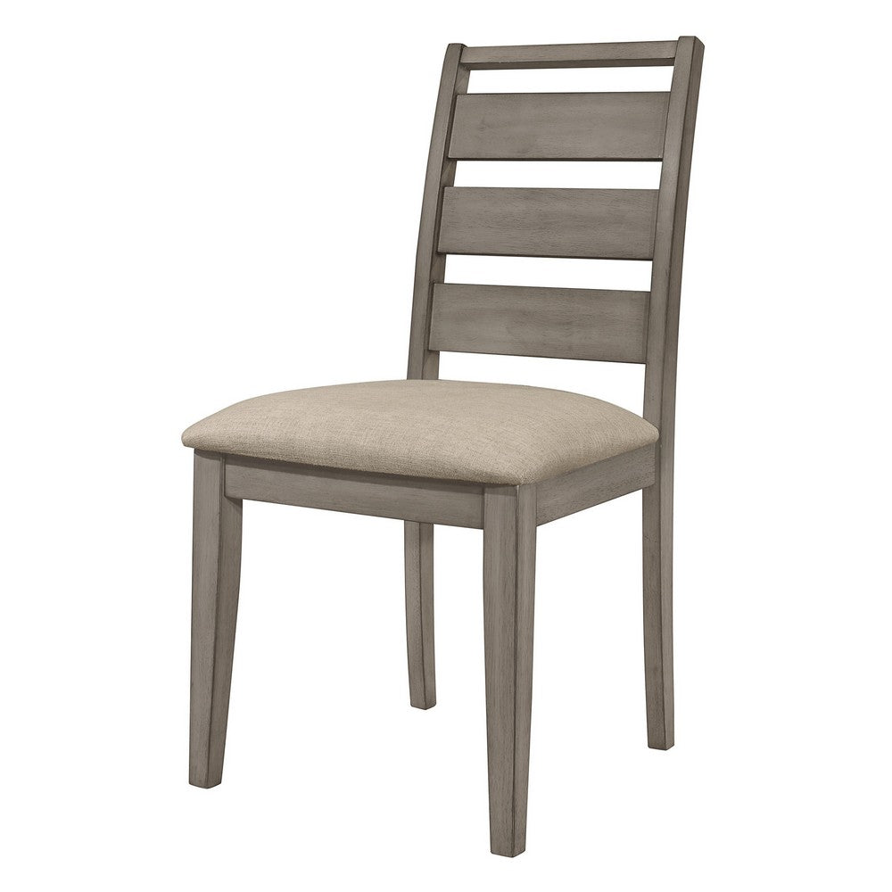 Rie 25 Inch Side Dining Chair, Gray Ladder Back, Greige Padded Fabric Seat - BM316811