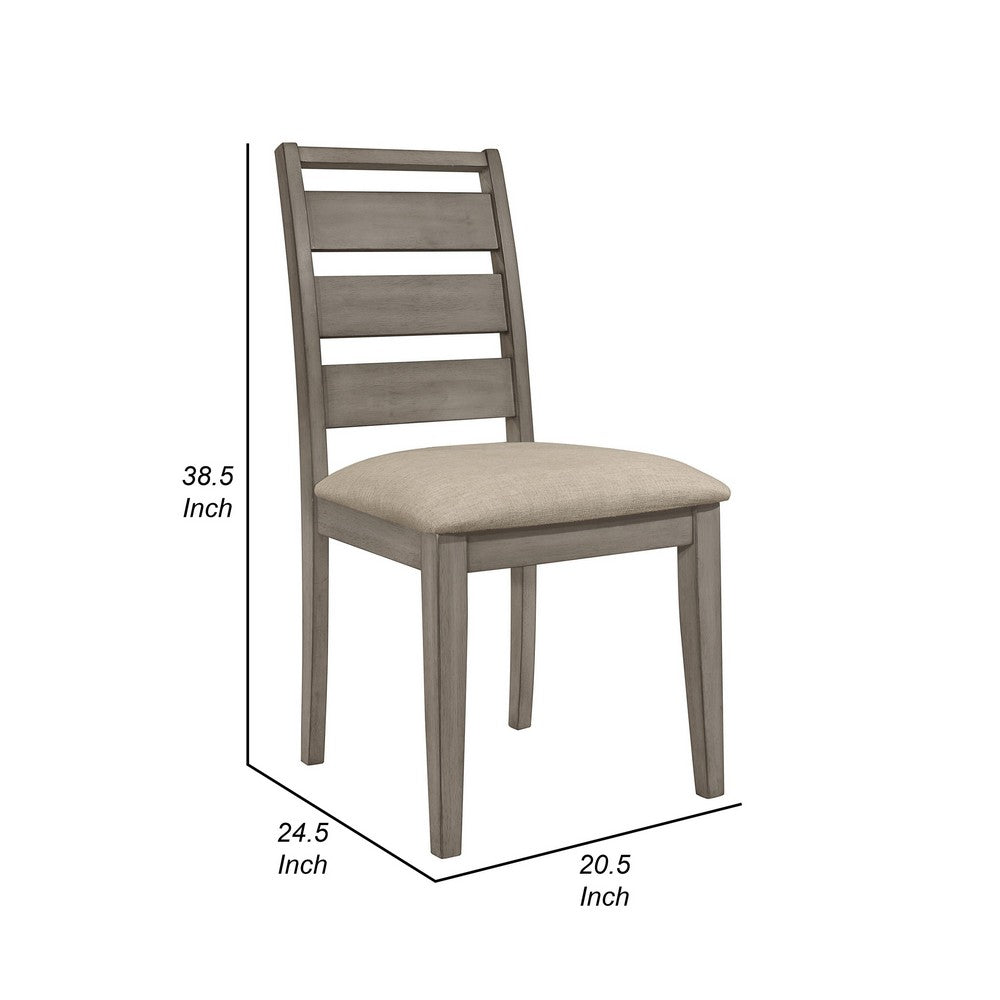 Rie 25 Inch Side Dining Chair, Gray Ladder Back, Greige Padded Fabric Seat - BM316811