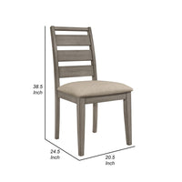 Rie 25 Inch Side Dining Chair, Gray Ladder Back, Greige Padded Fabric Seat - BM316811