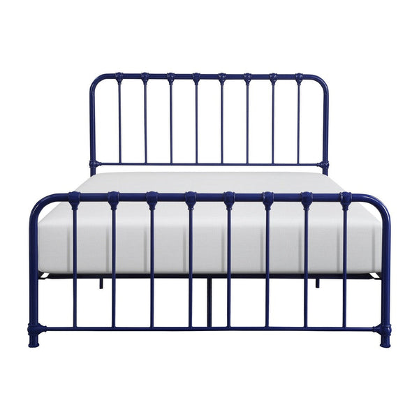 Ethan Full Size Metal Bed, Blue Spindle Design, Heavy Duty Slat Support - BM316823