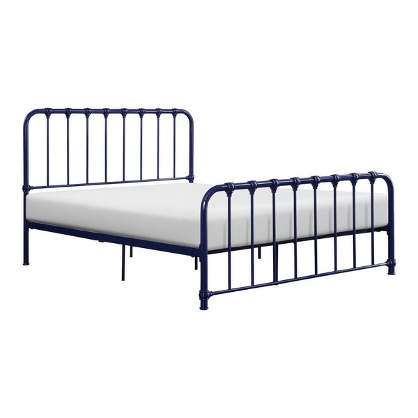 Ethan Full Size Metal Bed, Blue Spindle Design, Heavy Duty Slat Support - BM316823