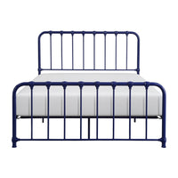 Ethan Twin Size Metal Bed, Blue Spindle Design, Heavy Duty Slat Support - BM316824