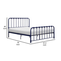 Ethan Twin Size Metal Bed, Blue Spindle Design, Heavy Duty Slat Support - BM316824