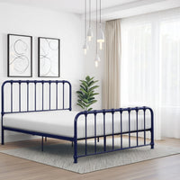 Ethan Twin Size Metal Bed, Blue Spindle Design, Heavy Duty Slat Support - BM316824