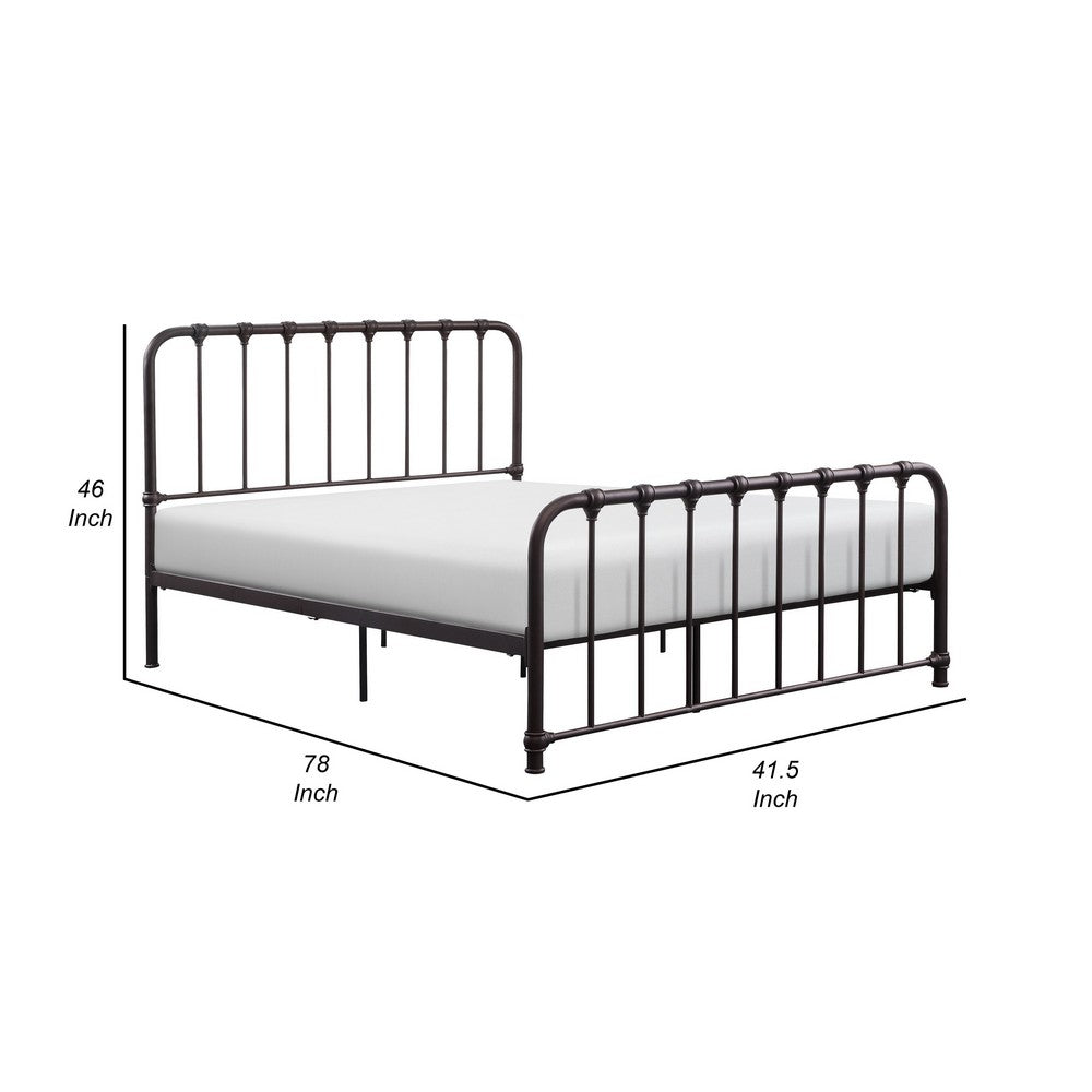 Ethan Twin Size Metal Bed, Bronze Spindle Design, Heavy Duty Slat Support - BM316826