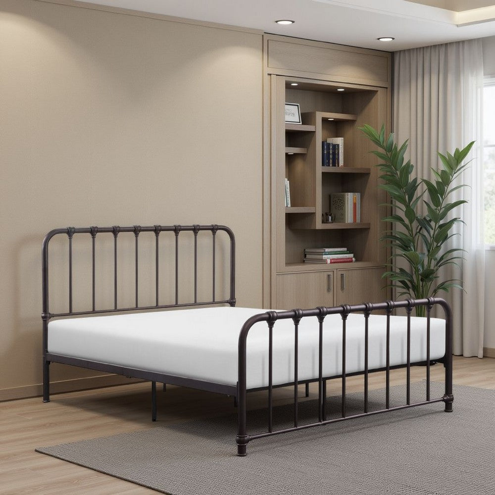 Ethan Twin Size Metal Bed, Bronze Spindle Design, Heavy Duty Slat Support - BM316826