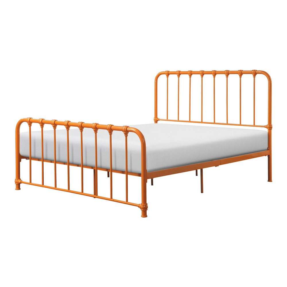 Ethan Full Size Metal Bed, Orange Spindle Design, Heavy Duty Slat Support - BM316827