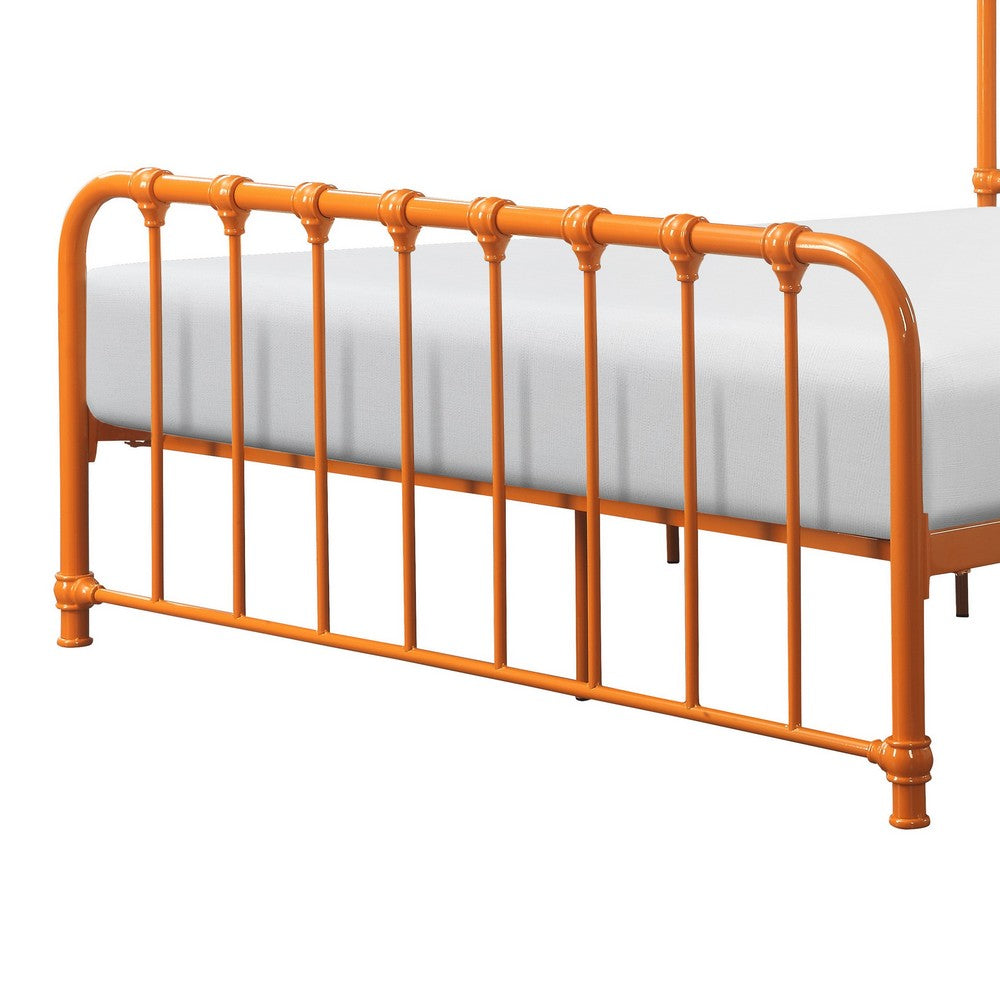 Ethan Full Size Metal Bed, Orange Spindle Design, Heavy Duty Slat Support - BM316827